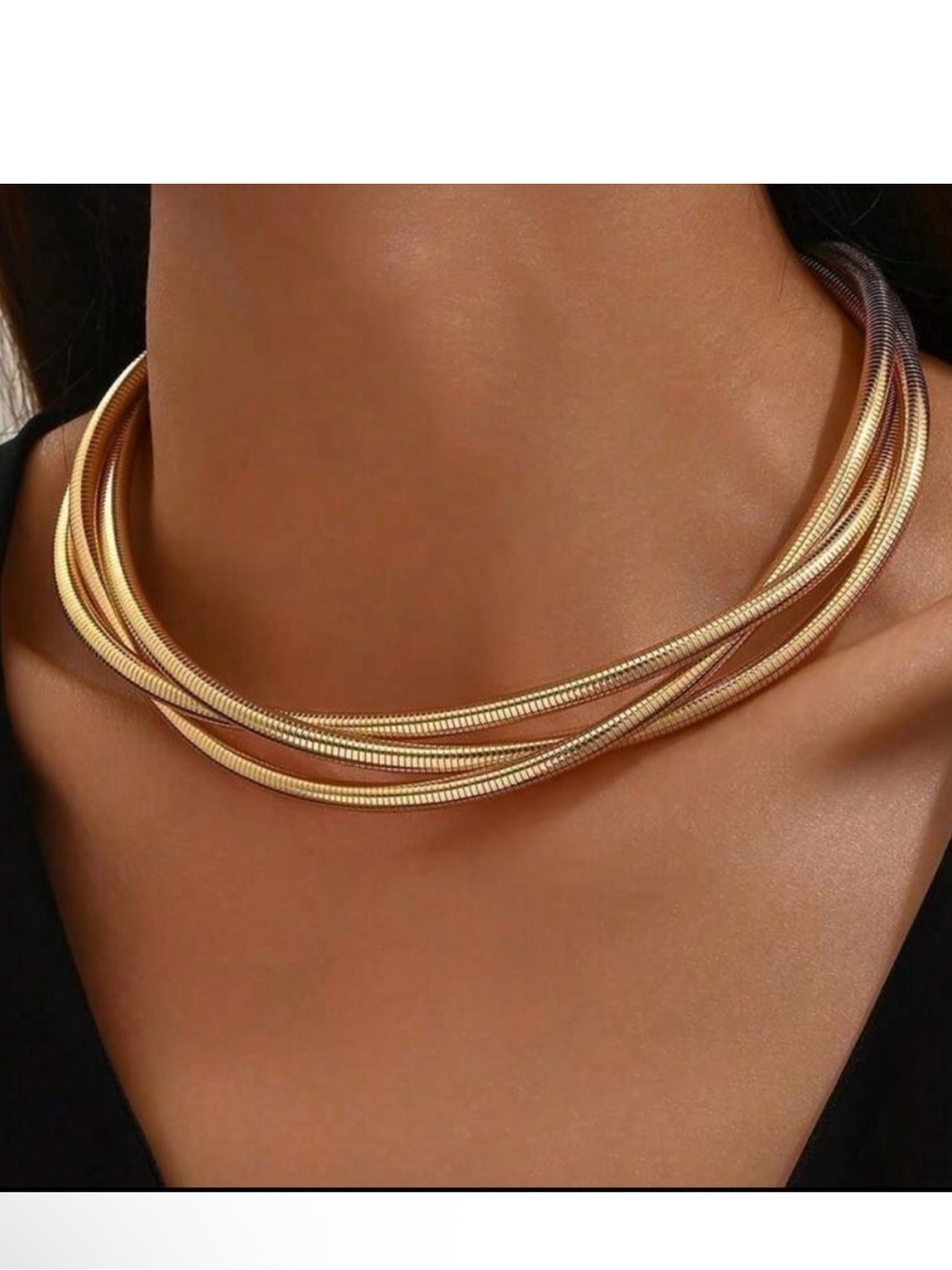 Gold Multi-Strand Snake Chain Choker Necklace